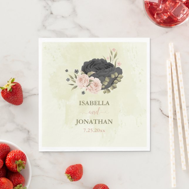 Servilleta De Papel boda de flores rosadas negras (In situ)