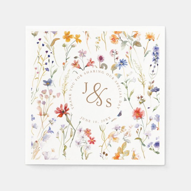 Servilleta De Papel Boda de flores silvestres acuáticas elegante (Anverso)
