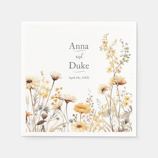 Servilleta De Papel Boda de flores silvestres amarillas (Anverso)