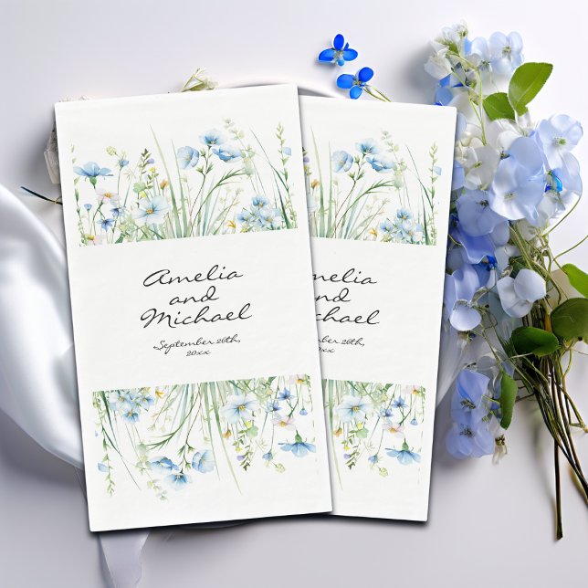 Servilleta De Papel Boda de flores silvestres azul acuarela (Subido por el creador)