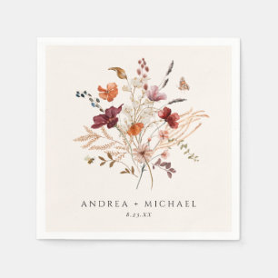Servilleta De Papel Boda de flores silvestres bohemias otoño crema