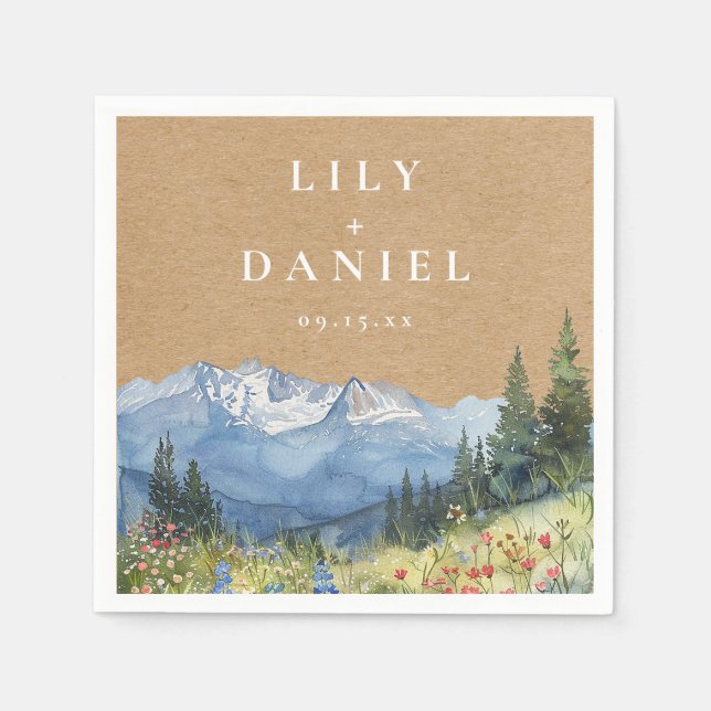 Servilleta De Papel Boda de flores silvestres de montaña Rústica Kraft (Anverso)