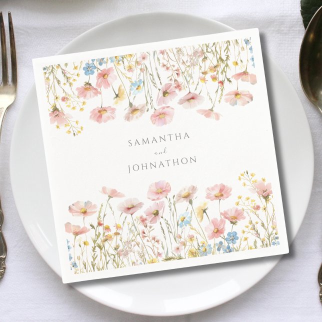 Servilleta De Papel Boda de flores silvestres rosadas sonrosadas (Subido por el creador)