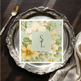 Servilleta De Papel Boda de flores verde y beige suave