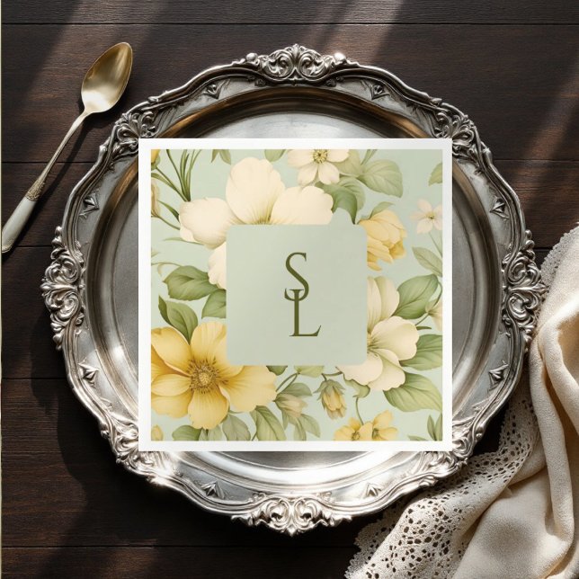 Servilleta De Papel Boda de flores verde y beige suave (Subido por el creador)