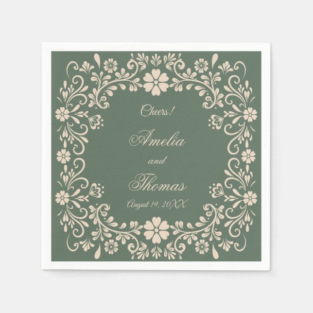 Servilleta De Papel Boda de flores verdes rústicas (Anverso)