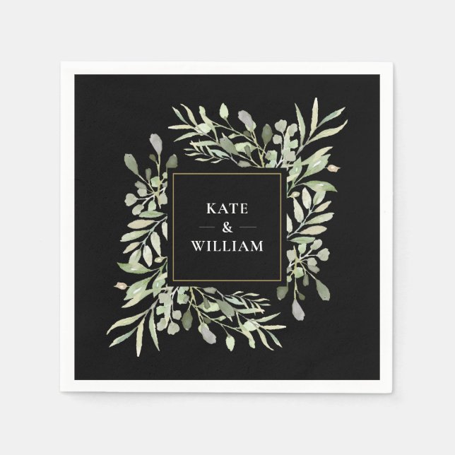 Servilleta De Papel Boda de follaje de acuarela verde (Anverso)