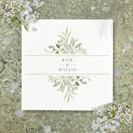 Servilleta De Papel Boda de follaje verde acuarela