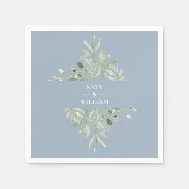Servilleta De Papel Boda de follaje verde azul polvoriento (Anverso)