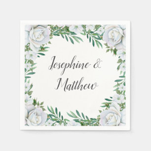 Servilleta De Papel Boda de follaje verde de rosas blancas
