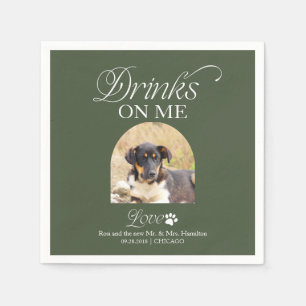 Servilleta De Papel Boda de Foto de Mascota Minimalista Verde Bosque