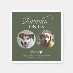 Servilleta De Papel Boda de Foto de Mascota Minimalista Verde Bosque