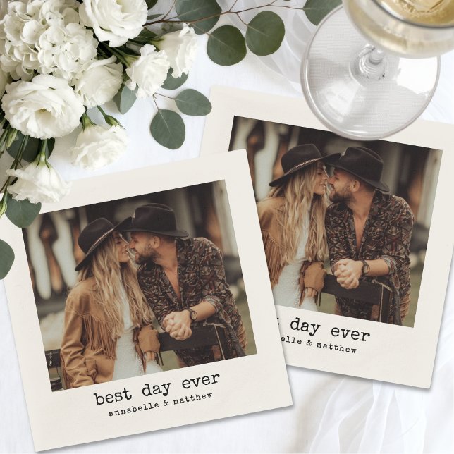 Servilleta De Papel Boda de Foto Retro Simple (Simple Retro Photo Wedding Napkins)