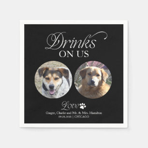 Servilleta De Papel Boda de fotos de mascotas minimalista negra
