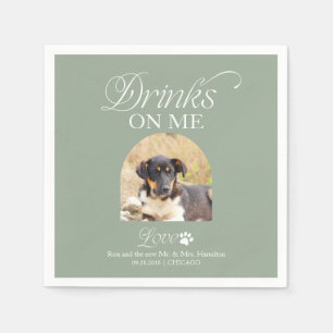 Servilleta De Papel Boda de Fotos de Mascotas Minimalista Verde Salvia