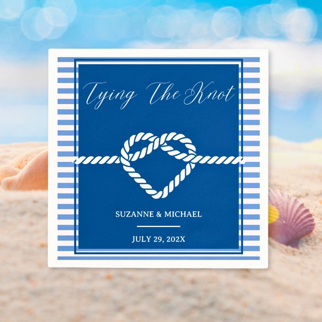 Servilleta De Papel Boda de franjas de nudo de amarre azul de la Marin (Nautical Navy Blue Tying Knot Stripes Wedding Napkins)