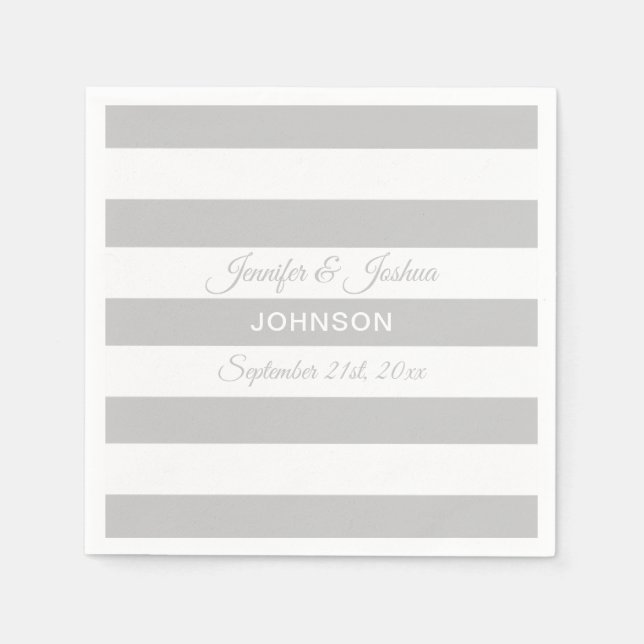 Servilleta De Papel Boda de franjas grises de luz personalizada (Anverso)