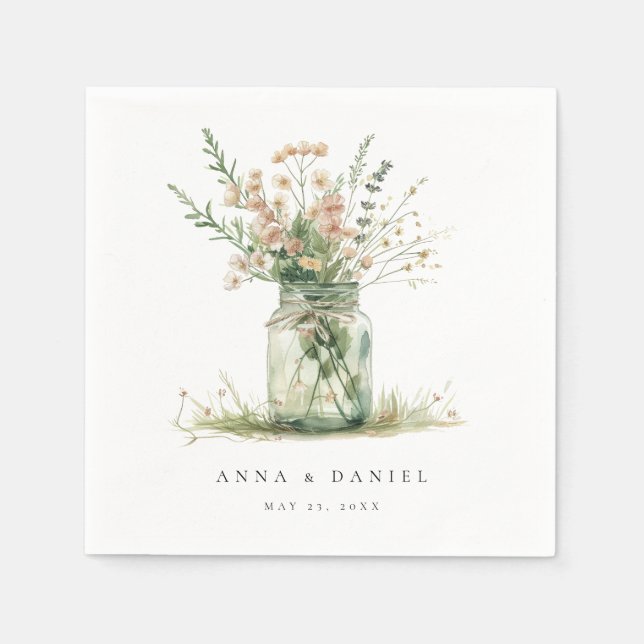 Servilleta De Papel Boda de frasco de Mason floral rústico (Anverso)