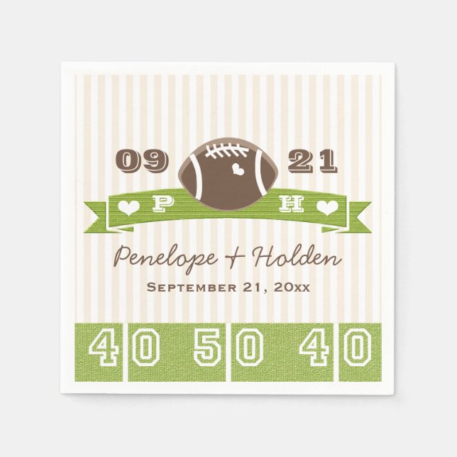 Servilleta De Papel Boda de Fútbol Monogramado (Anverso)