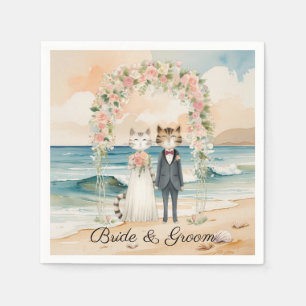 Servilleta De Papel Boda de gatos con temática Novia y Groom Beach