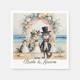Servilleta De Papel Boda de gatos con temática Novia y Groom Beach