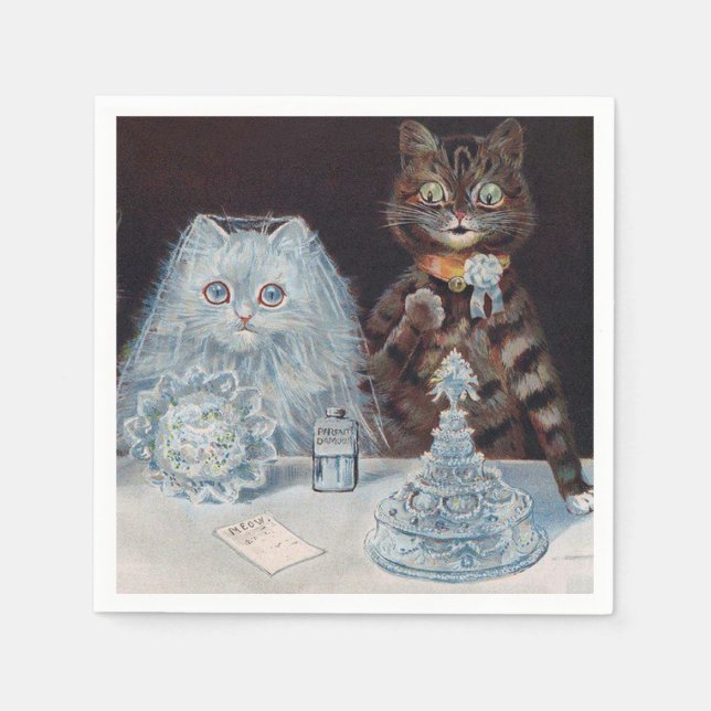 Servilleta De Papel Boda de gatos, matrimonio, novia, Louis Wain (Anverso)