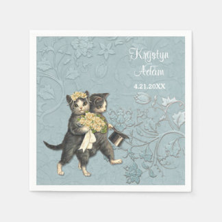 Servilleta De Papel Boda de gatos posados 2 Azul