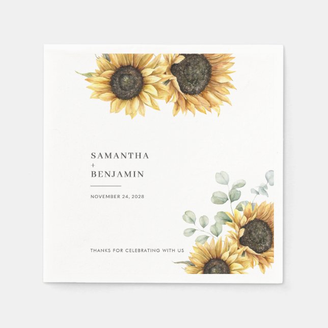 Servilleta De Papel Boda de girasol eucalipto verde (Anverso)