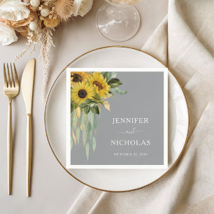 Servilleta De Papel Boda de girasol moderno de eucalipto