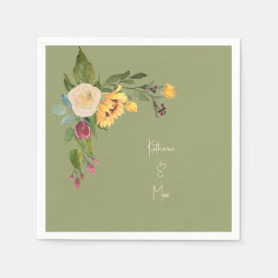 Servilleta De Papel Boda de girasol verde cóctel
