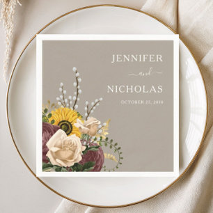 Servilleta De Papel Boda de girasoles beige elegante