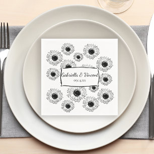 Servilleta De Papel Boda de girasoles dispersos en blanco y negro