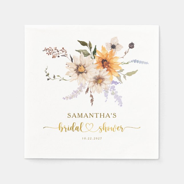 Servilleta De Papel Boda de girasoles dorados rústicos enamorarse (Anverso)