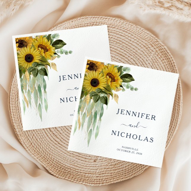 Servilleta De Papel Boda de girasoles florales modernos  (Modern Floral Sunflower Wedding Napkins)