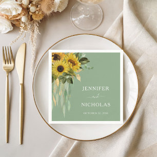 Servilleta De Papel Boda de girasoles verdes elegantes