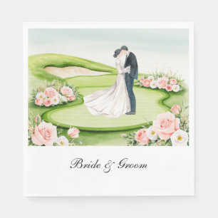 Servilleta De Papel Boda de golf con novia y Groom en curso