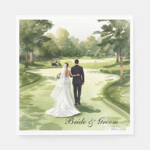 Servilleta De Papel Boda de Golf con Novia y Novio en el campo de golf