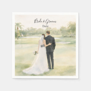 Servilleta De Papel Boda de golf Novia y Novio en Green de Práctica