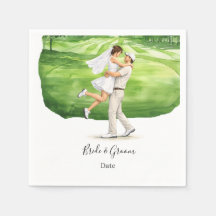 Boda de golf novia y novio en green de putting