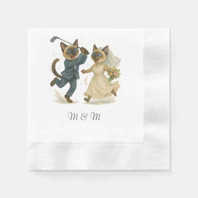 Servilleta De Papel Boda de golf para los amantes del gato estilo acua (Anverso)