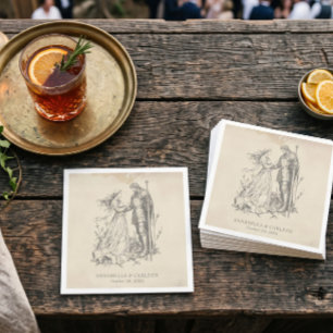 Servilleta De Papel Boda de grabado negro vintage de fantasía medieval