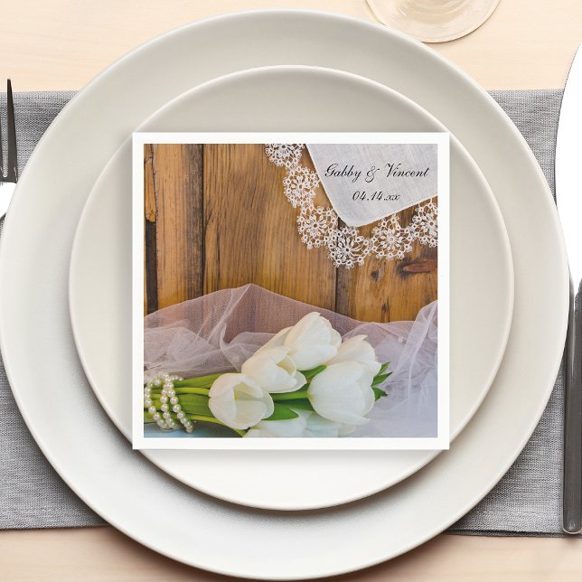 Servilleta De Papel Boda de granero rústico de tulipanes blancos (Subido por el creador)
