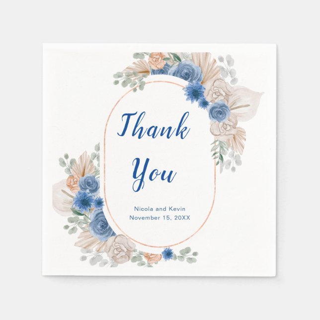 Servilleta De Papel Boda de Grass Boho Blue Pampas (Anverso)