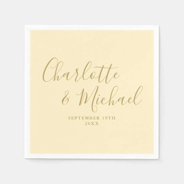 Servilleta De Papel Boda De Guión Amarillo Y Oro (Anverso)