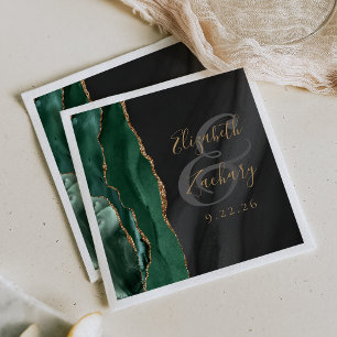 Servilleta De Papel Boda de guión de árido negro de oro verde esmerald