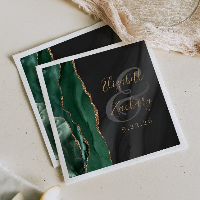 Servilleta De Papel Boda de guión de árido negro de oro verde esmerald (Subido por el creador)