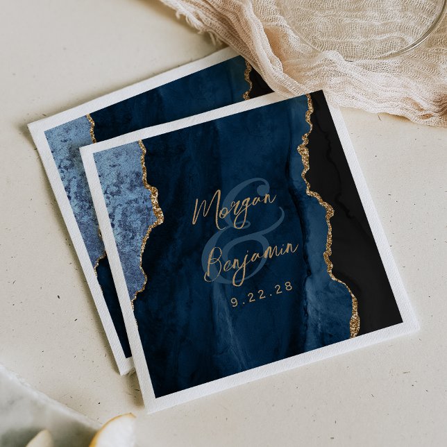 Servilleta De Papel Boda de guión de oro de la Marina Blue Agate (Subido por el creador)