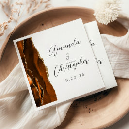 Servilleta De Papel Boda de guión dorado naranja quemada de ágata