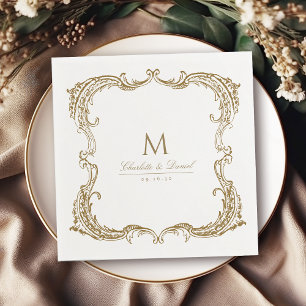 Servilleta De Papel Boda de guiones clásicos del marco vintage dorado