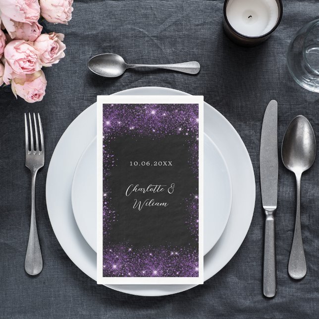 Servilleta De Papel Boda de guiones de purpurina púrpura negro (Subido por el creador)